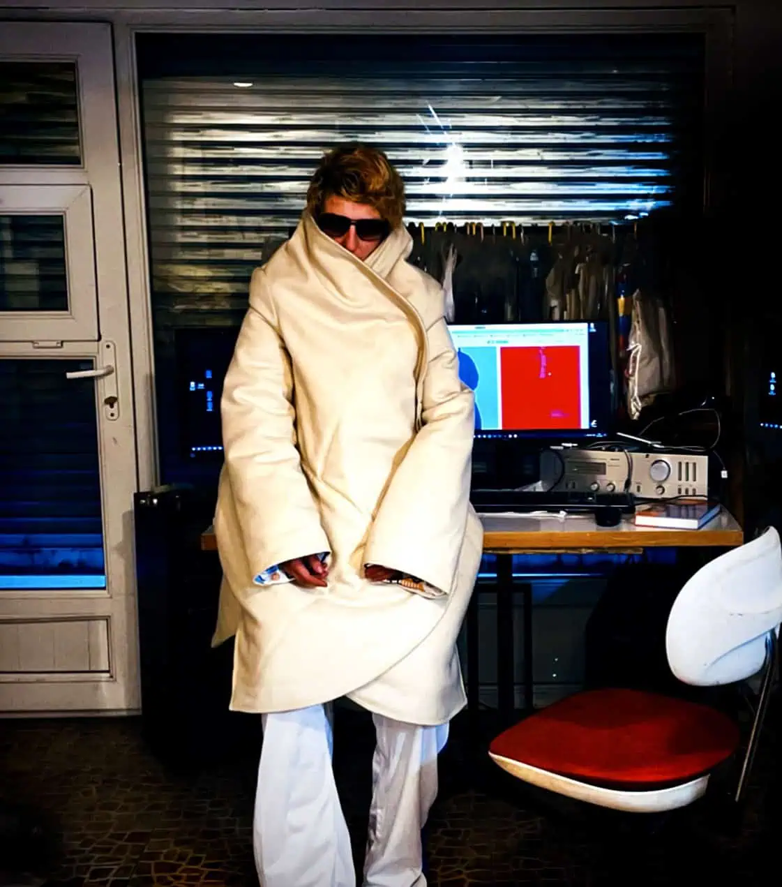 Handcrafted wool puffer coat with an asymmetric avant-garde design by TAMRA