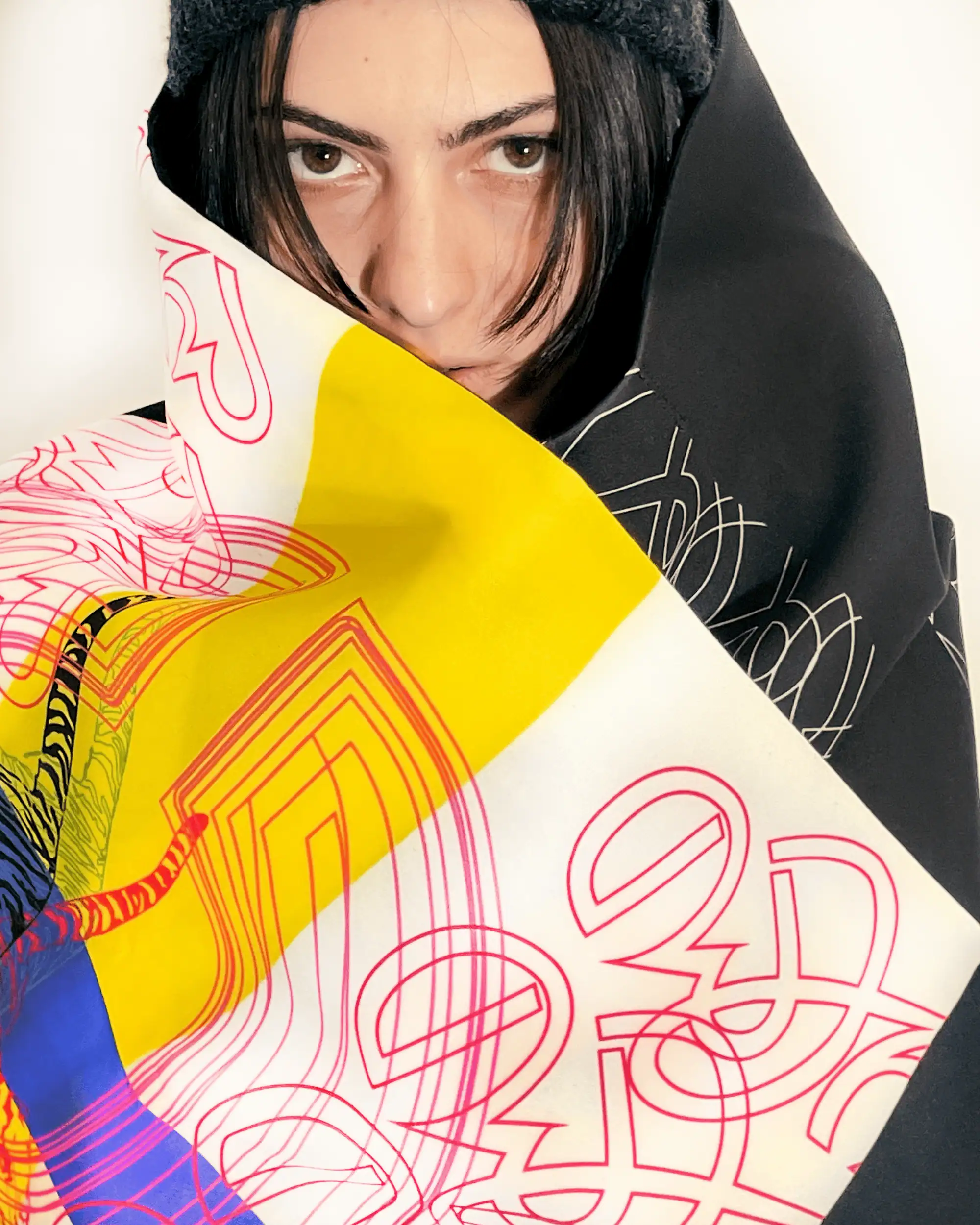 Handcrafted neoprene scarf with custom print by TAMRA